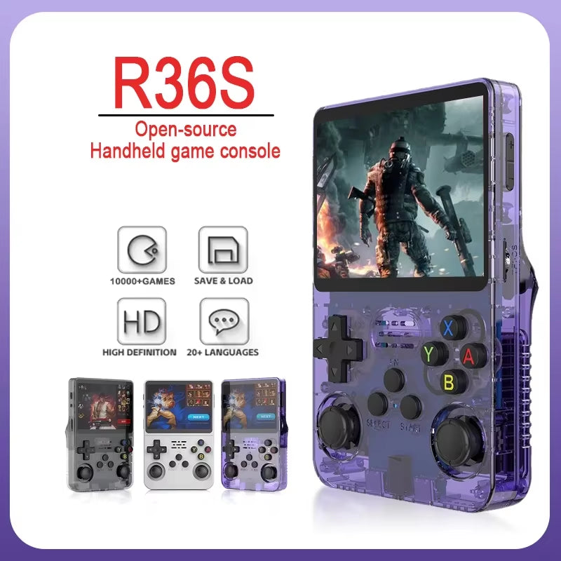 Unleash Nostalgia with the R36S Retro Handheld Game Console - Portable 3.5 Inch IPS Screen, 64GB Storage, and 15000+ Classic Games!